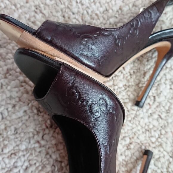 Gucci classic guccissima brown leather peep toe slingback size 6B - Picture 5 of 12